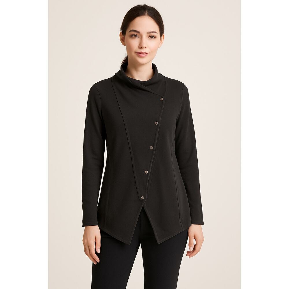 Eileen Fisher Black Asymmetrical Snap Jacket PS Petite